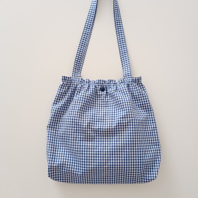 巾着風ショルダーバッグ ギンガムチェック ブルー