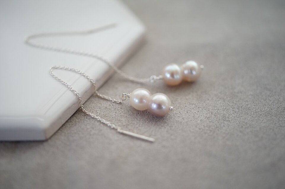 【drop】silver925 あこや双子チェーンピアス