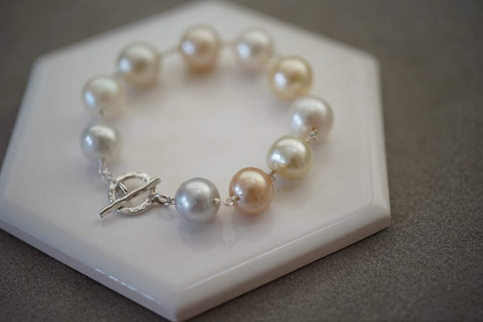 【drop】silver925 イエロー南洋バロックブレスレット