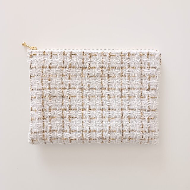 《値下げSALE》 ツイードポーチ 20cm フラットポーチ