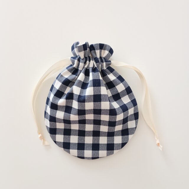 ギンガムチェックまん丸巾着 ポーチ ハンドメイド