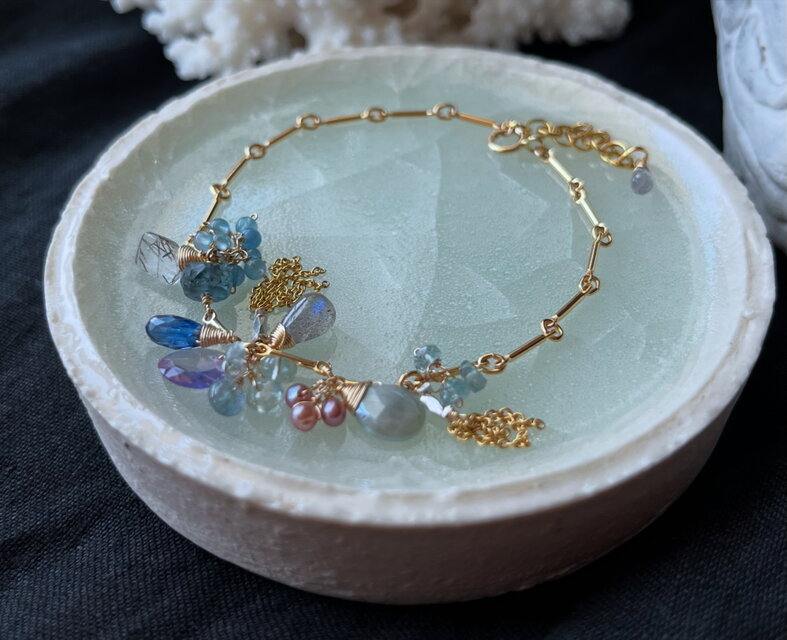 【K14gf】ラブラドライトとアクアマリンのブレスレット