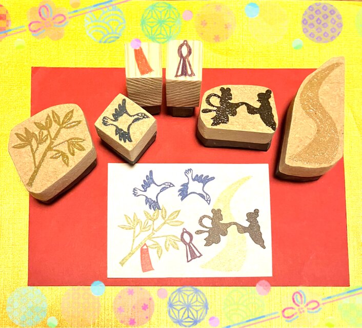 ⌘七夕はんこ〓【6点セット】5×2.5cm他