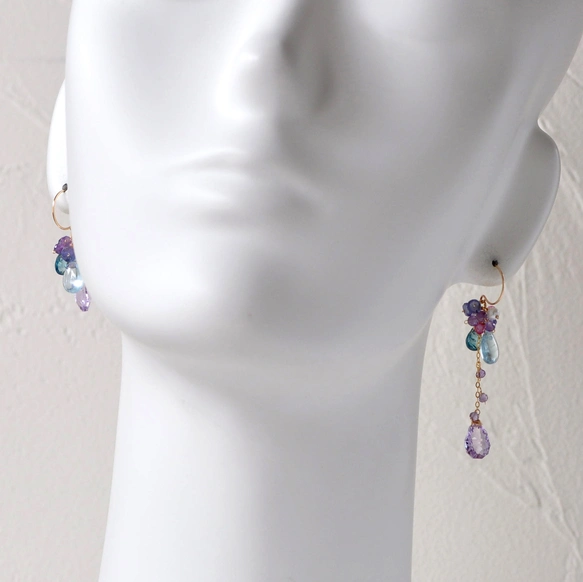 14kgf/紫陽花綴り・ ピンクアメジストxアクアマリン アシンメトリー