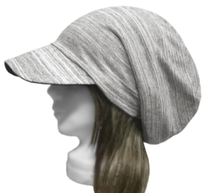 つば広ルーズキャスケット◆段染めコットンニット／杢グレー系　◇紫外線対策・ゆったりサイズ・小顔効果・オールシーズン着用◇