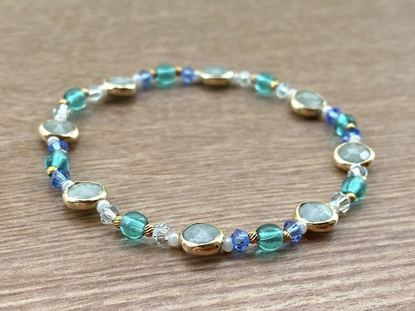 ビーズブレスレット No.106アクアマリン シルバー925 ヴィンテージビーズ ビーズブレスレット No.106 アクアマリン シルバー925