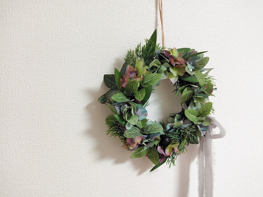 ナチュラル系 お手入れ不要フェイクグリーンリース 光触媒加工済