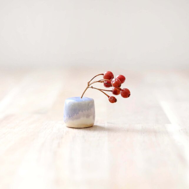 陶土の小さなかけ分け花立て 紫陽花結晶釉 ＊ ドライフラワー付き