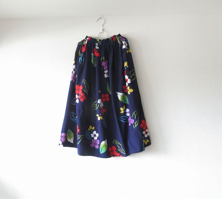 ☆浴衣ミディロングスカート☆レトロ風花柄♪/32ys027