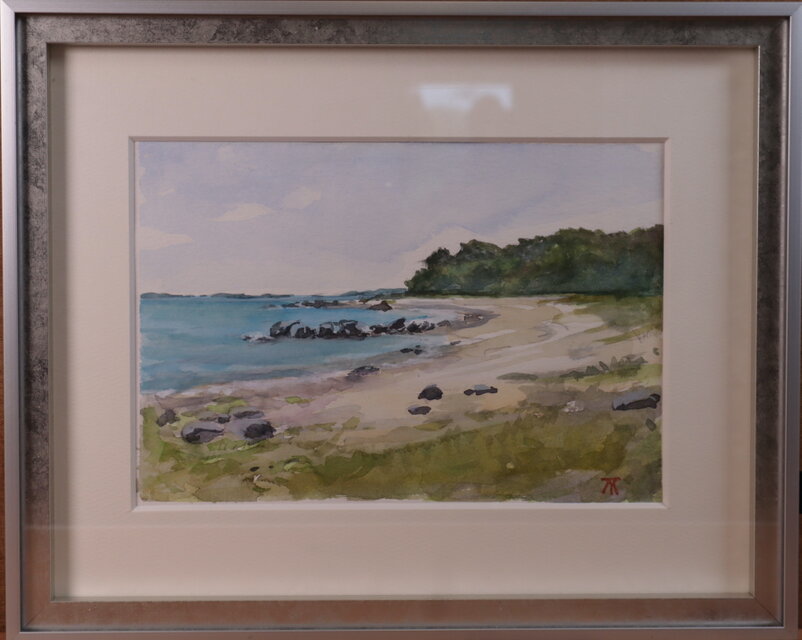 水彩「黒津崎の浜辺」