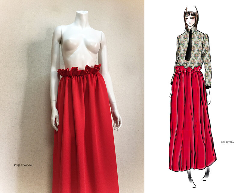 【1点もの・デザイン画付き】ハイウエストシャーリングゆったりロングフレアースカート（KOJI TOYODA）