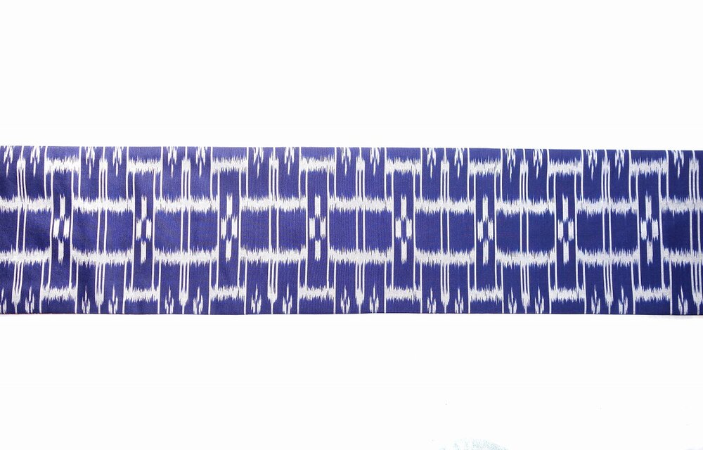 オレンジ、赤系とはっきりとした紺地のタイシルク半幅帯 HAN1626