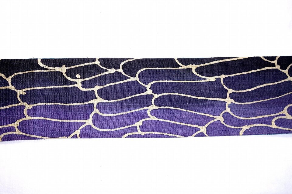 波柄バティックヘンプと水色系タイシルクの半幅帯 HAN1627 | iichi