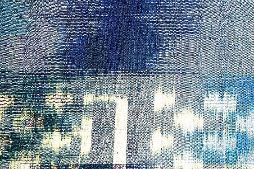 エンジと茶系コットンと青緑ブルー系タイシルク半幅帯 HAN1633 | iichi