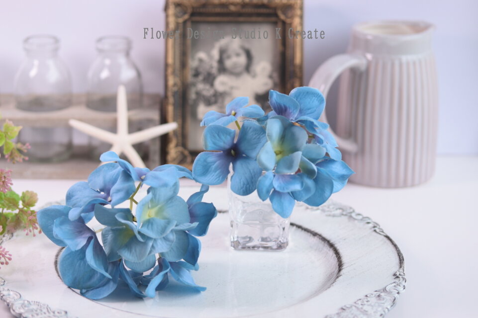 青い紫陽花の髪飾り( L:1本) ブルー あじさい アジサイ Uピン ヘッド