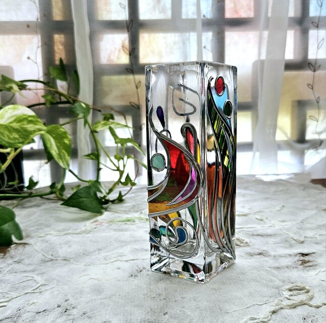 《大和の祈り 〜豊穣の宴〜》ガラスアート一輪挿し