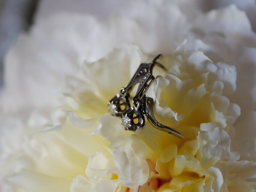 FE-12】 K18 ドルムーズピアス 天然ダイアモンド フランスアンティーク