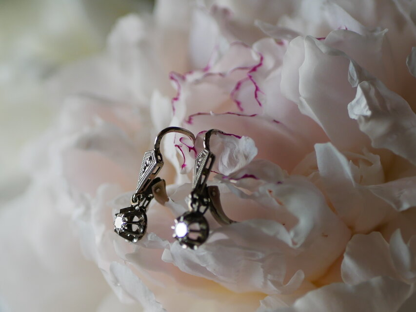 FE-12】 K18 ドルムーズピアス 天然ダイアモンド フランスアンティーク