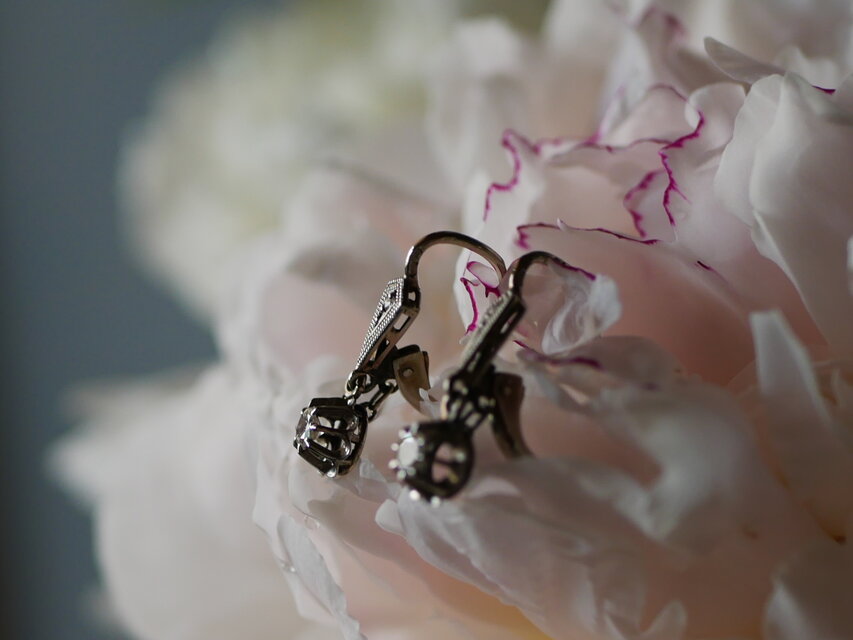 FE-12】 K18 ドルムーズピアス 天然ダイアモンド フランスアンティーク