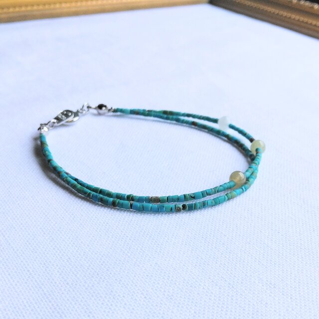 極細トルコ石と翡翠＊＊＊２連ブレスレット＊＊＊
