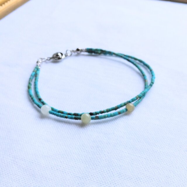 極細トルコ石と翡翠＊＊＊2連ブレスレット＊＊＊ | iichi 日々