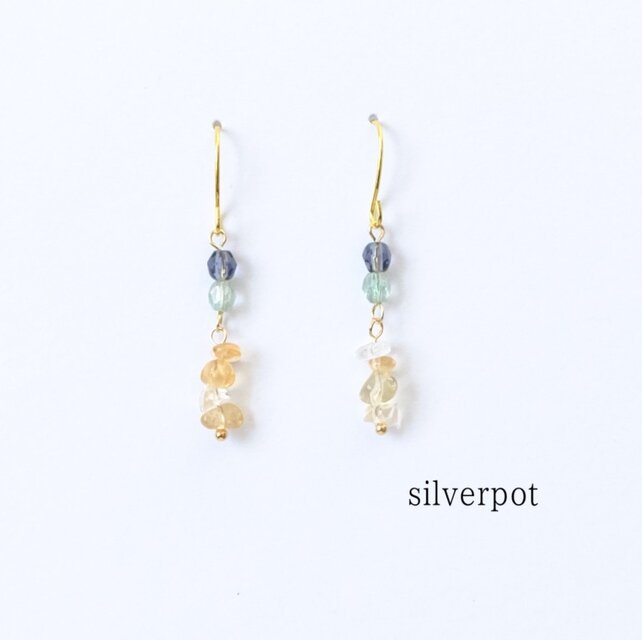 G40【天然石　11月の誕生石　シトリン】華やかイエローの大人ピアス（パーツ変更可能）