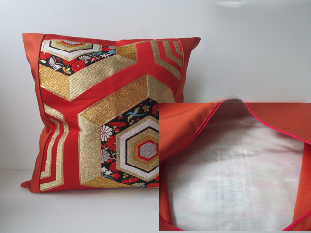 u141　裏地付　帯 クッションカバー　座布団カバー　ファスナー　40x40cm　おしゃれ