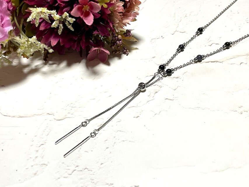 ステンレス 70cm* スギライト・モリオンのタイ風スライドチェーンネックレス　ペンダント