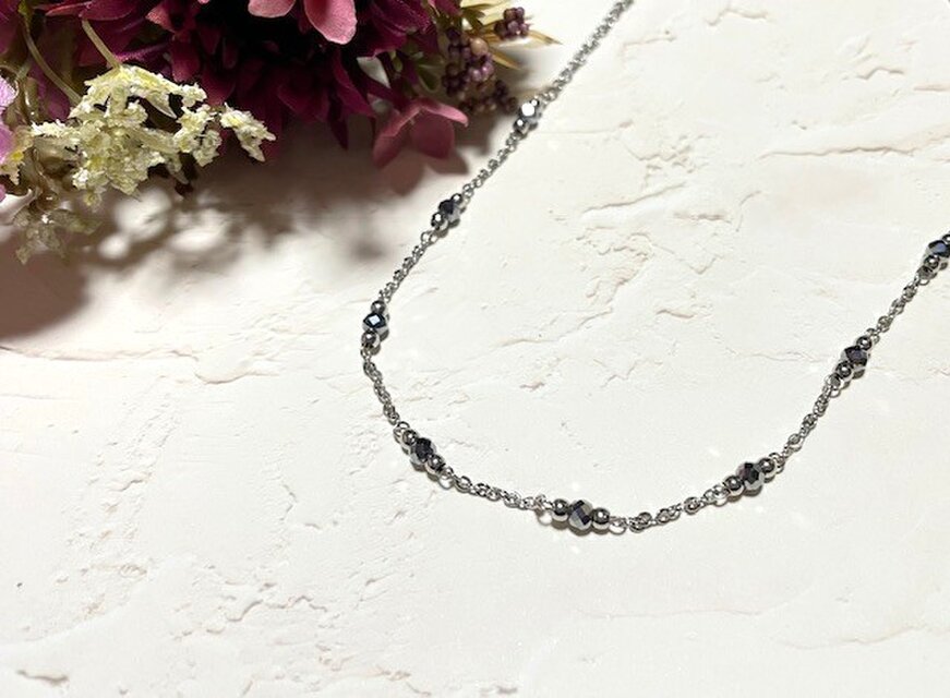 すべてステンレス 40cm～* 高純度テラヘルツストーンのメタリックネックレス ペンダント