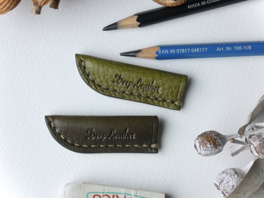 イタリア革の鉛筆キャップ／ペンシルキャップ／２個セット／オリーブ&カーキ