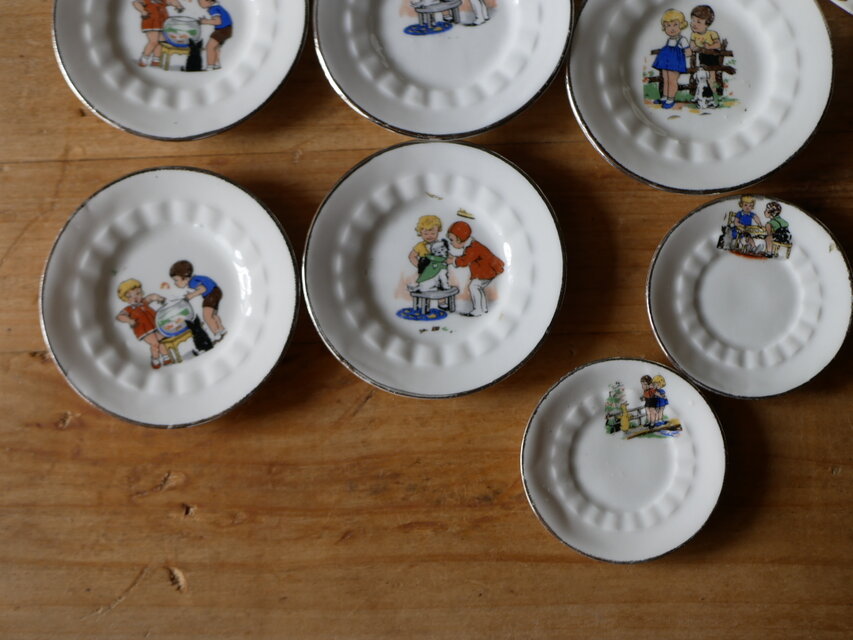 フランス アンティーク ディネット 12点セット ディネット セット 子供の絵柄 フランスアンティーク