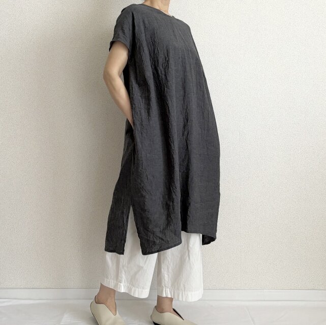 リネンコットンコクーンチュニック　チャコールグレー
