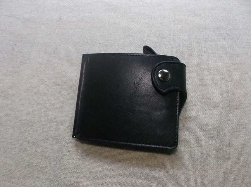 ブラックレザー マネークリップ コンパクト マネークリップ財布【ブラック】 イタリアンレザー マルゴー