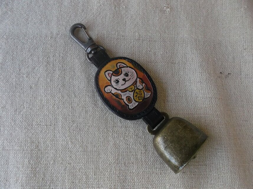 熊よけ鈴　クマベル　拭き染め＆刻印  牛革ベルト　