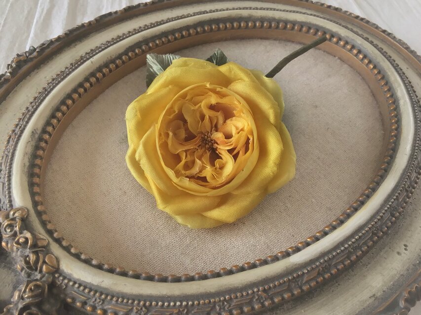 〈染め花〉イングリッシュローズのコサージュ（小輪・イエロー)