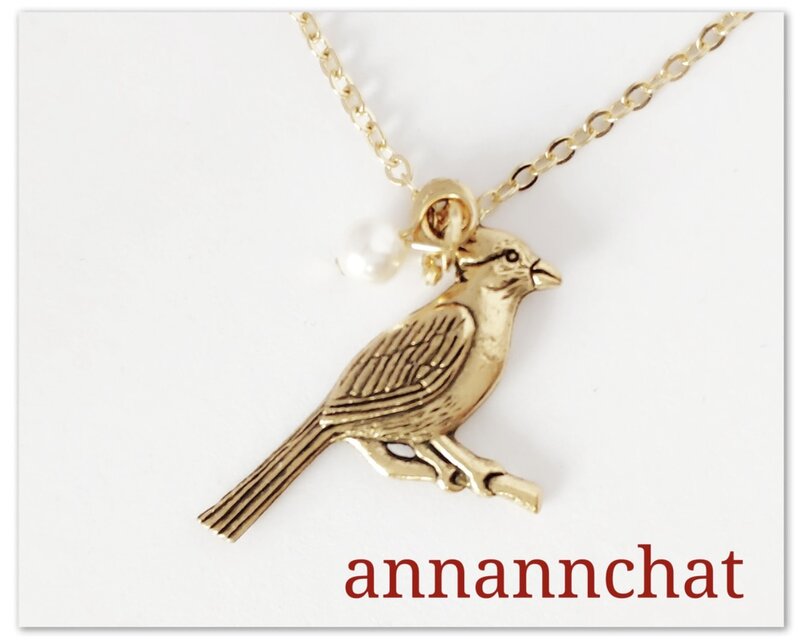 【アメリカ製　cardinal 　カーディナル　野鳥　ネックレス】ゴールドカラー