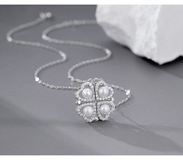 2WAY】四つ葉×真珠925純銀ネックレス 幸運モチーフ | iichi 日々