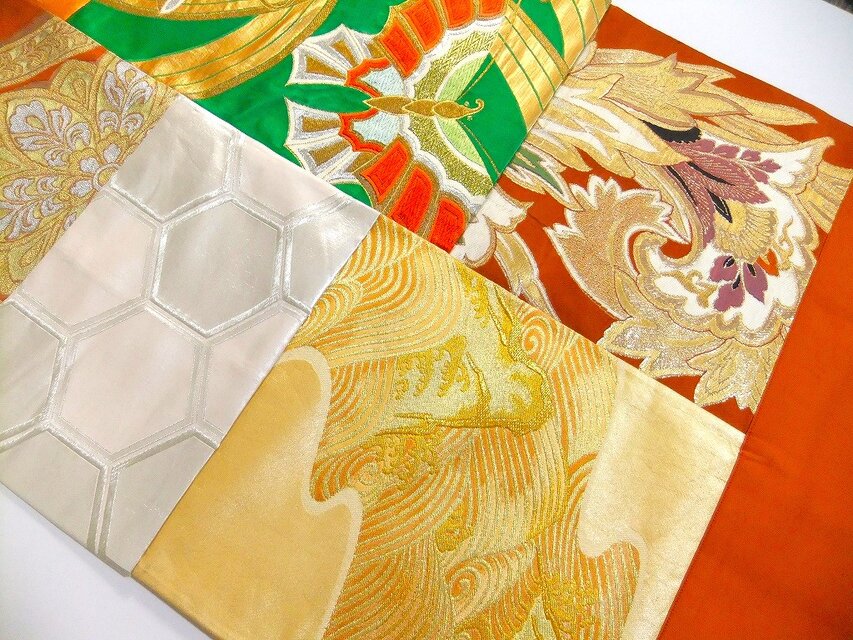 J-071】61×115cm和風大型マット/帯リメイク/テーブルセンター・敷物