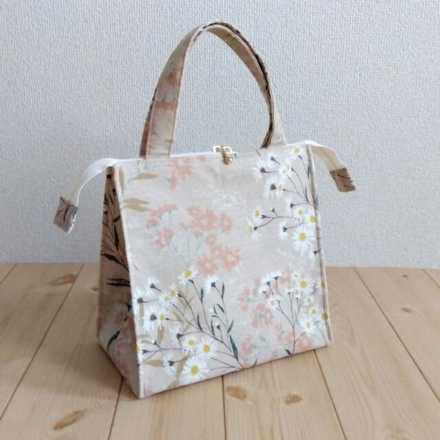 保温・保冷！！洗えるペーパーバッグ風　ランチバッグ　スクエア　デイジー　　277