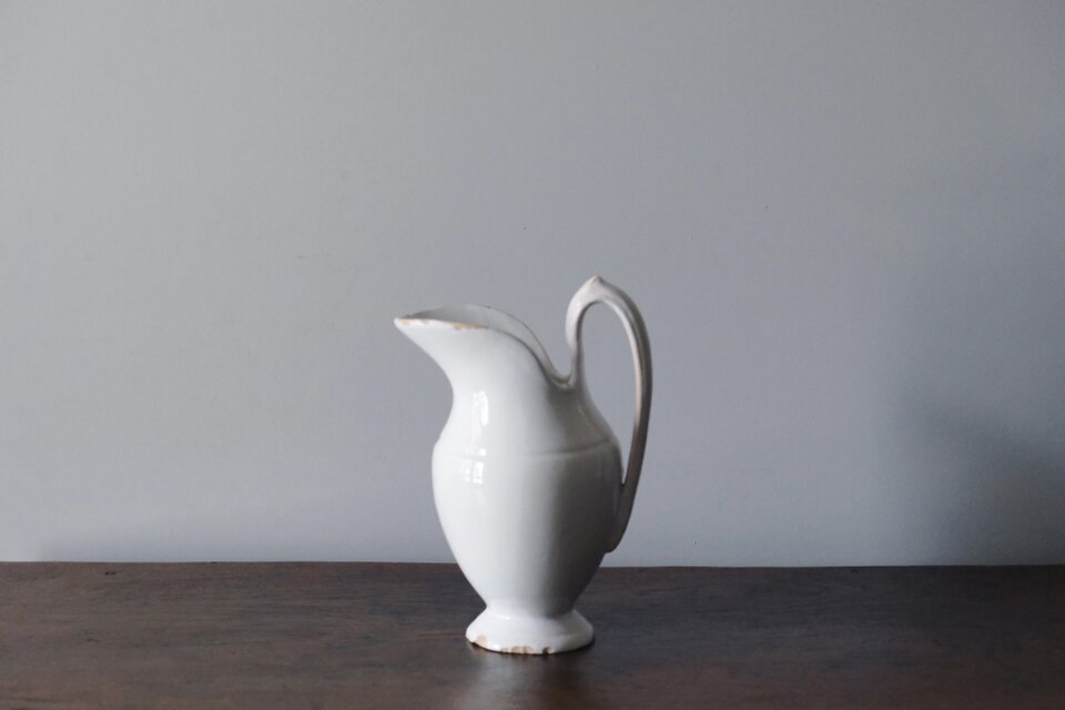 白釉 ピシェ エギエール h24.5cm ムスティエ もしくは リュネヴィル フランス アンティーク 0502217