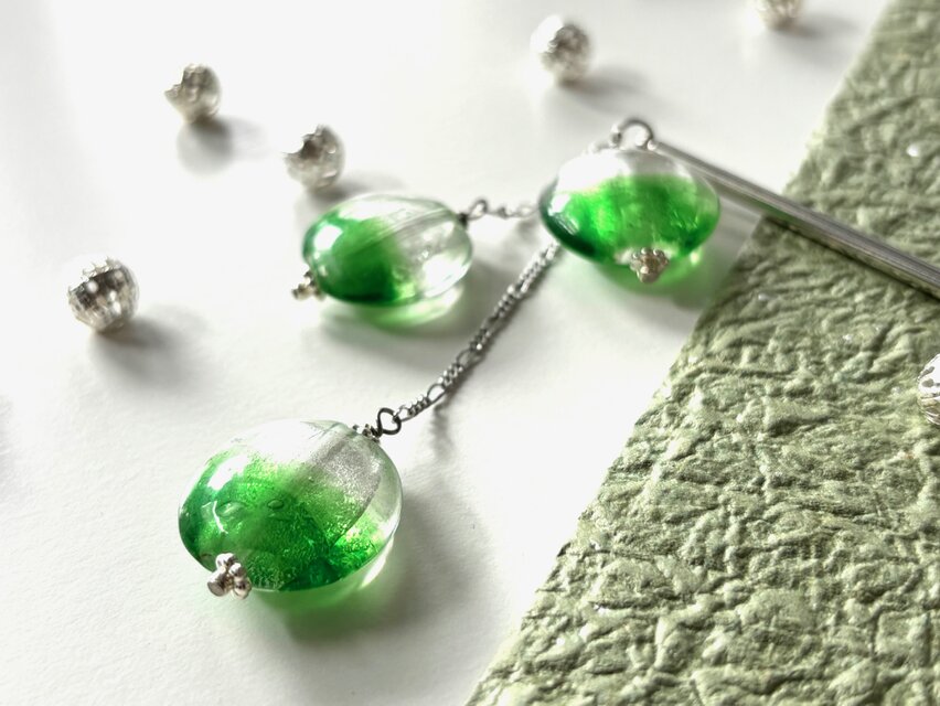 かんざし 緑とクリアの2トーンカラーのとんぼ玉A 一本挿し 一本簪