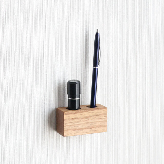【マグネットタイプ】印鑑 ペン スタンド オーク シャチハタ 印鑑ホルダー ハンコ立て ペン立て 玄関
