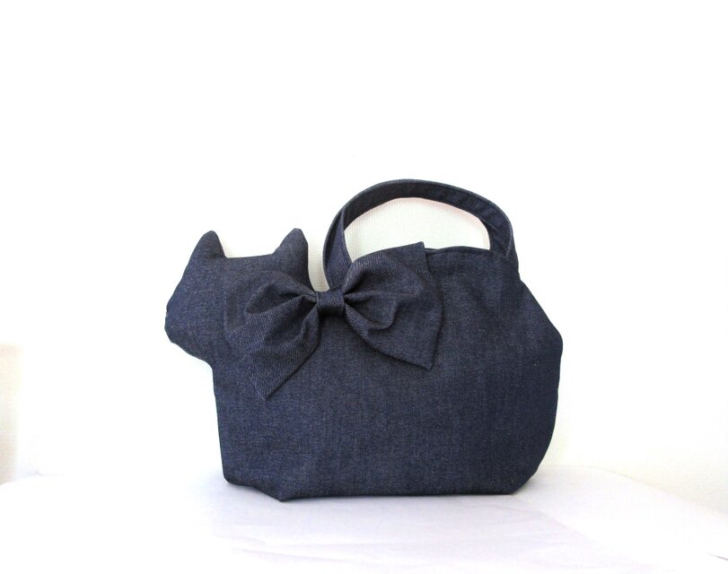 デニムリボン　大きな大きな猫バッグ
