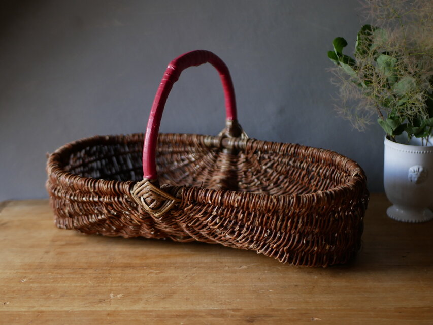 横長パニエ フランスアンティーク アンティークパニエ 赤い持ち手