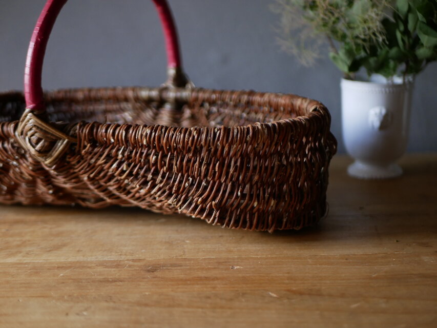 横長パニエ フランスアンティーク アンティークパニエ 赤い持ち手