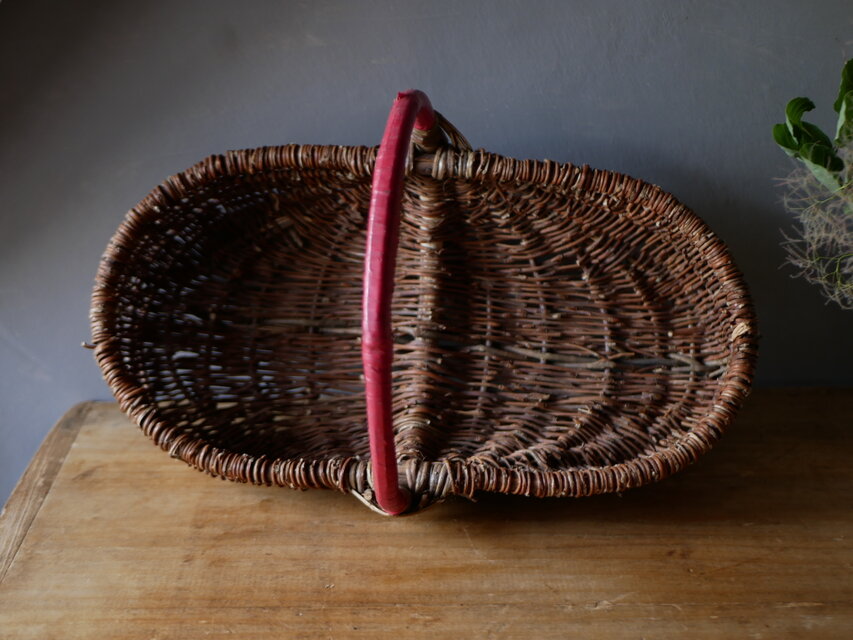 横長パニエ フランスアンティーク アンティークパニエ 赤い持ち手