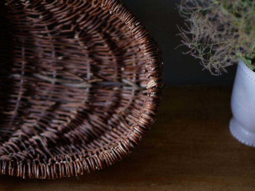 横長パニエ フランスアンティーク アンティークパニエ 赤い持ち手