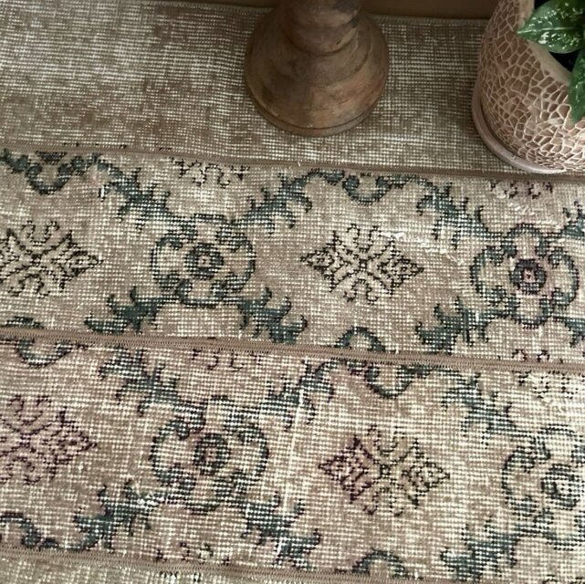 68.5×98 ベージュボタニカル パッチワーク トルコヴィンテージラグ