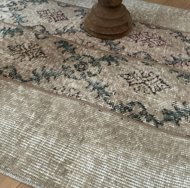 68.5×98 ベージュボタニカル　パッチワーク　トルコヴィンテージラグ 68.5×98 ベージュボタニカル パッチワーク トルコヴィンテージラグ