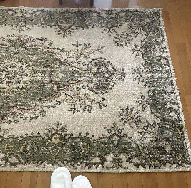 115×206 モスグリーン×クリーム　メダリオン　トルコヴィンテージラグ 115×206 モスグリーン×クリーム メダリオン トルコヴィンテージ